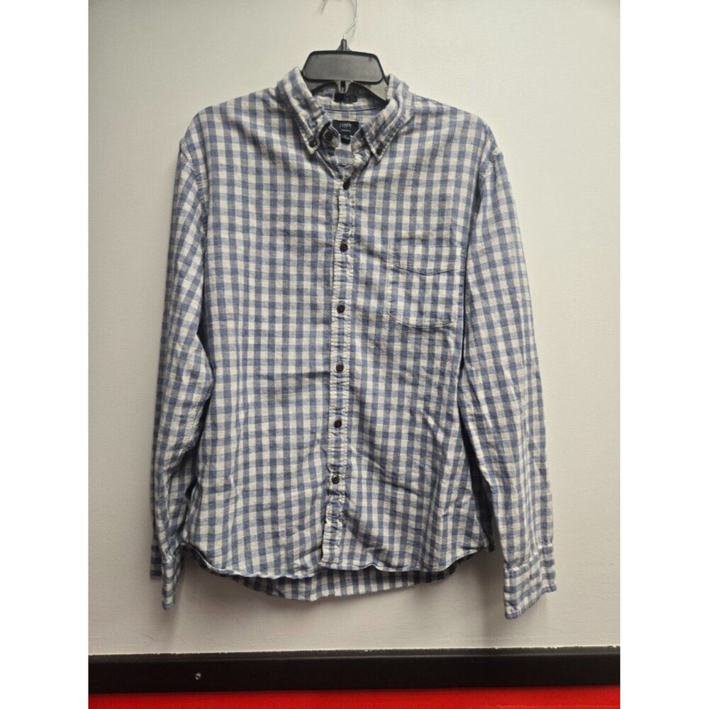 J. Crew Mens XL Slim Fit Shirt Blue White Gingham Plaid Long Sleeve Button Down